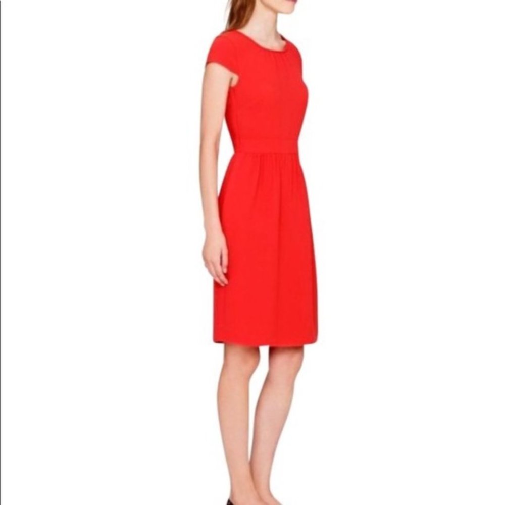 J Crew Crepe Cap Sleeved Dress Poppy Bright Cerise Orange 02812 Size 10